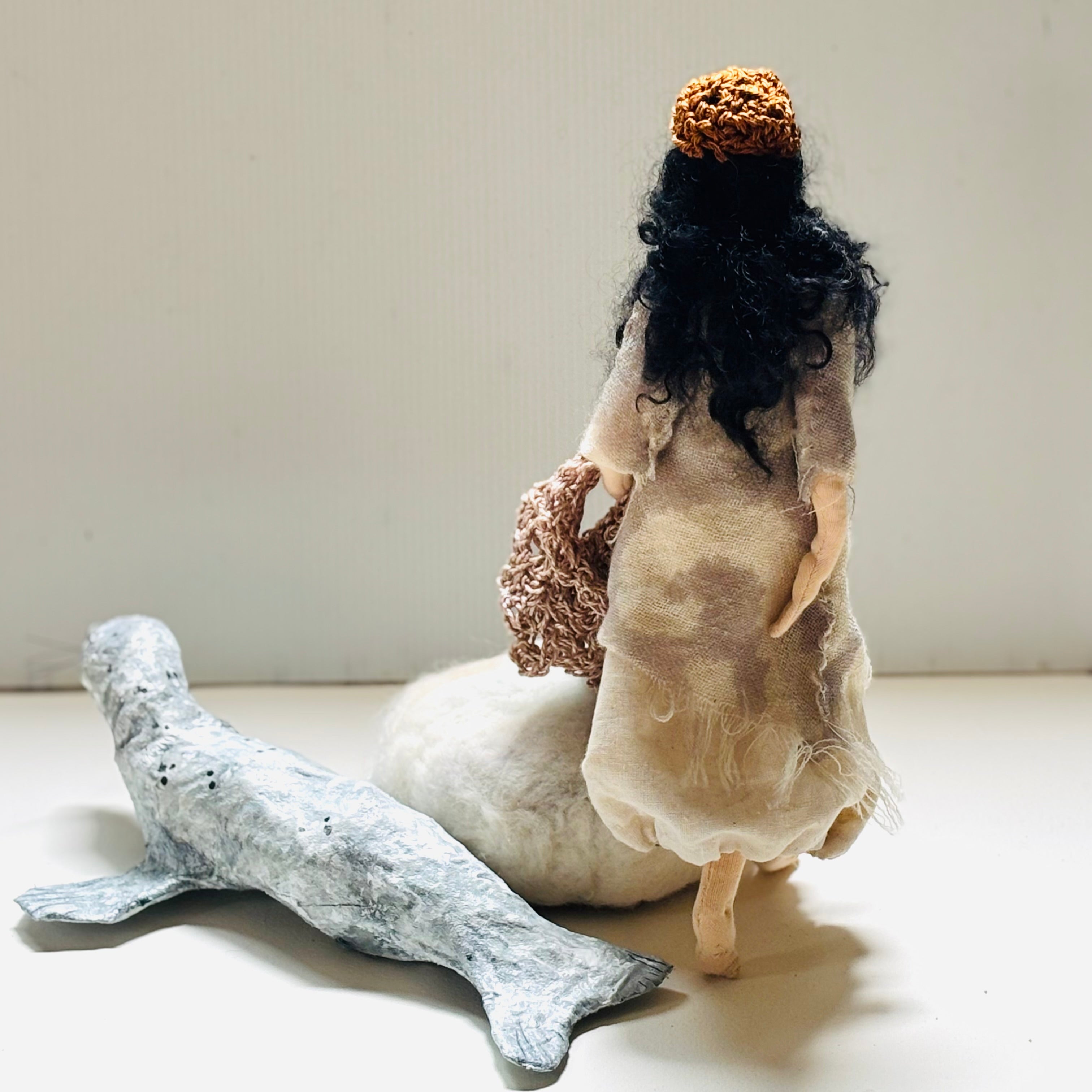 Selkie, mixed media doll, needle felt seal, unique gift