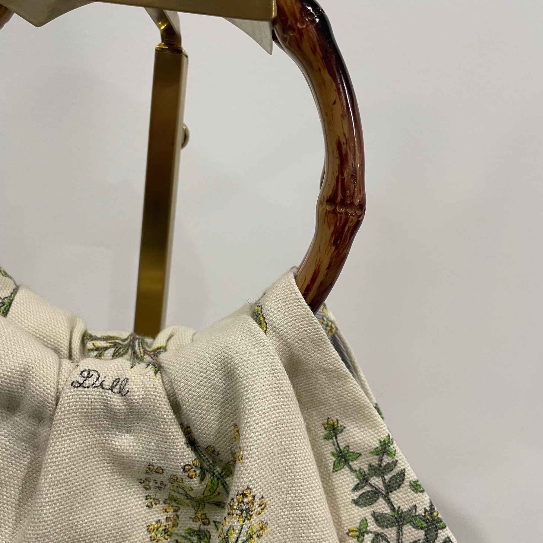 Boho Herb Granny Bag – Reclaimed Napkin Fabric Handbag, Grey Lining