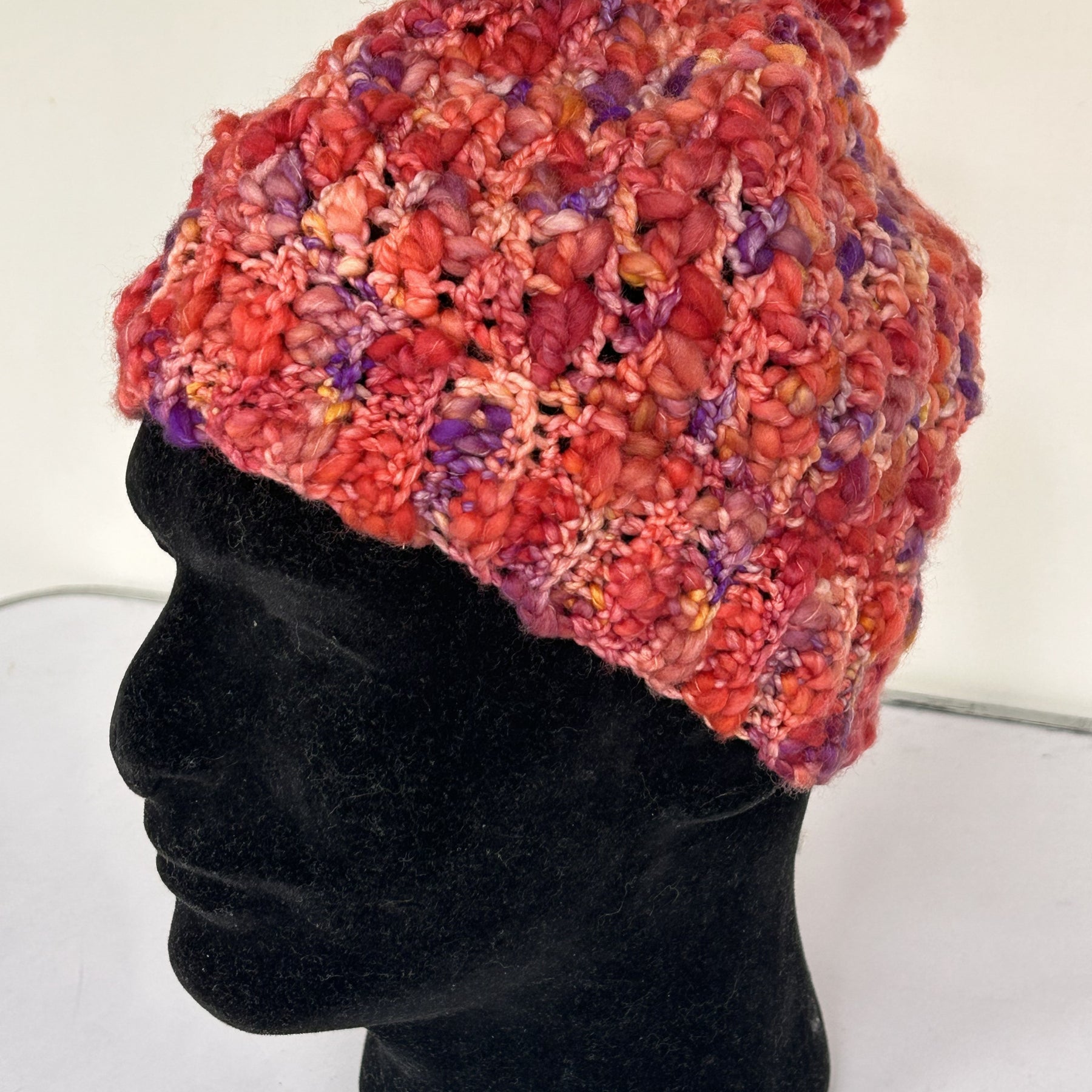 Popcorn Textured Crochet Beanie with Pom-Pom