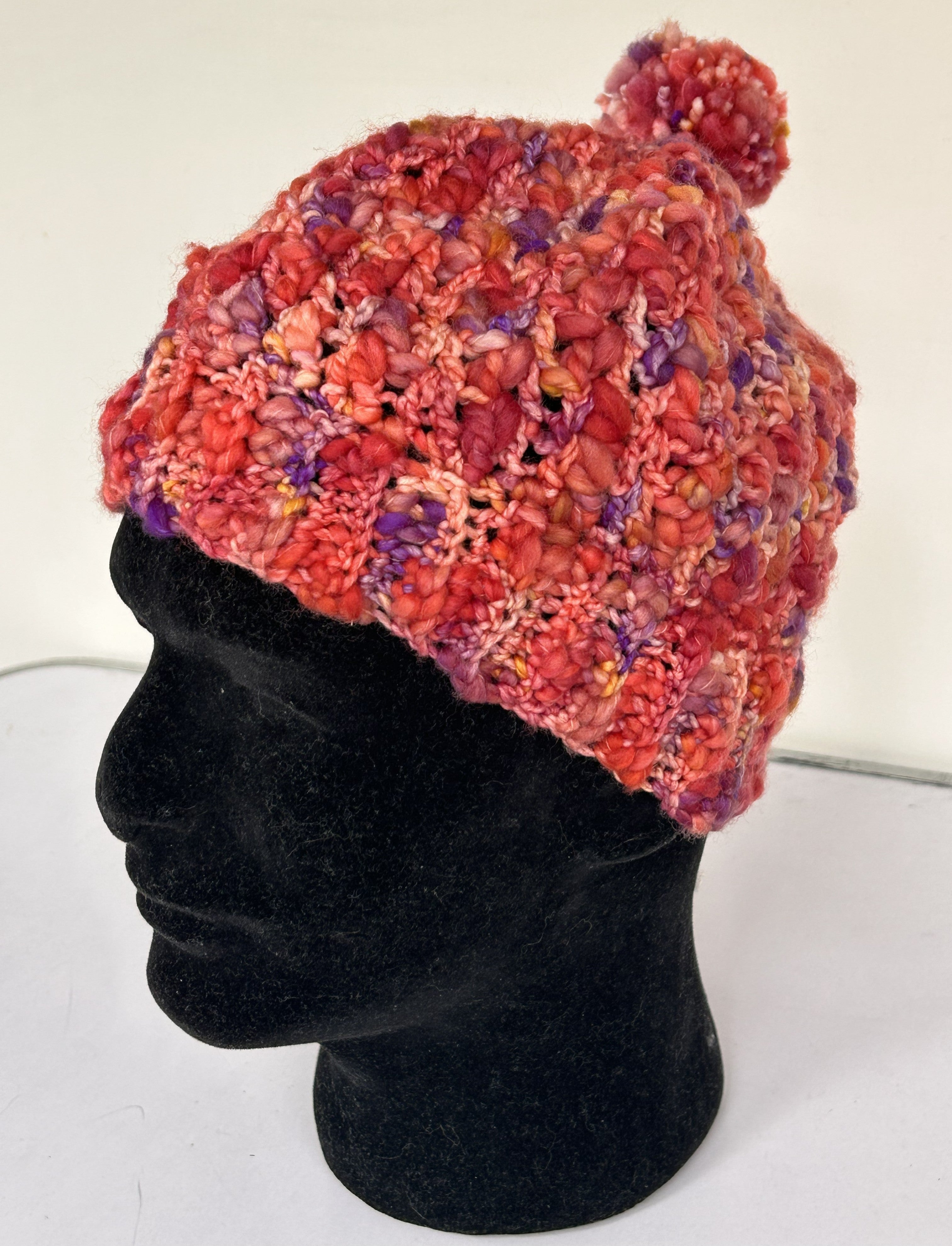 Popcorn Textured Crochet Beanie with Pom-Pom