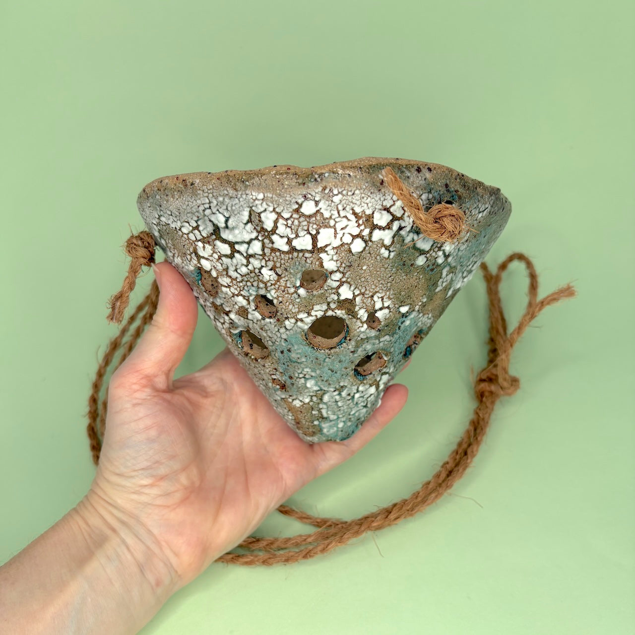 Ceramic shallow cone hanging orchid pot – crawl design