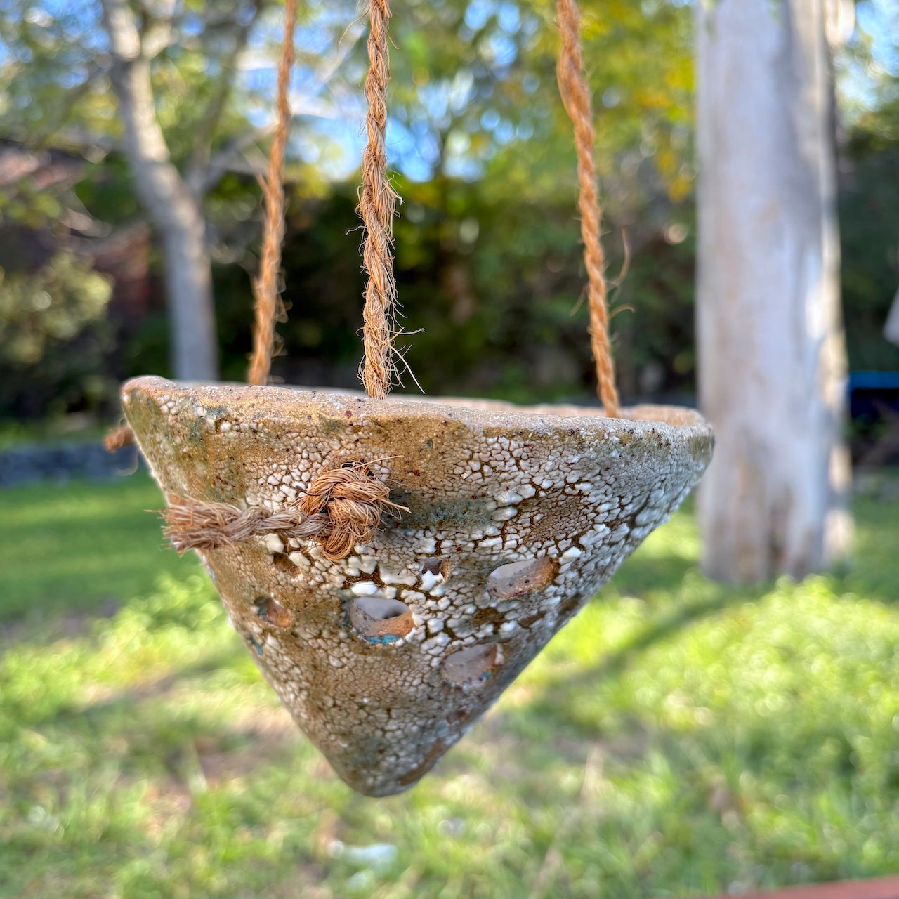 Ceramic shallow cone hanging orchid pot – crawl design