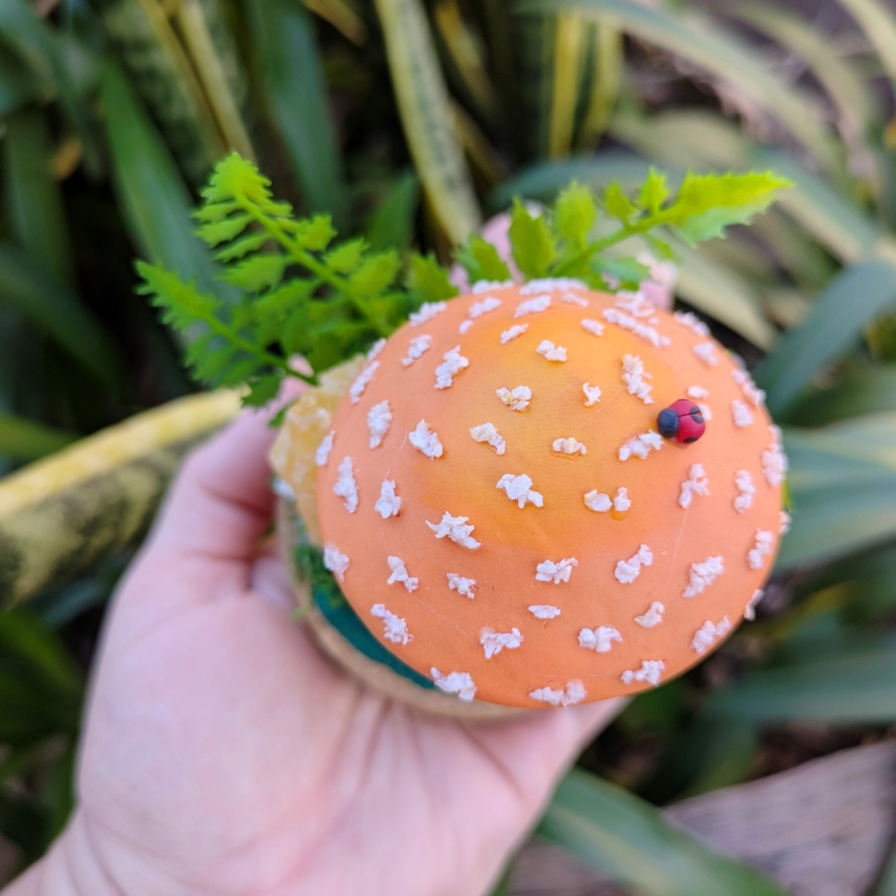 Enchanted Orange Mushroom & Honey Calcite Crystal Dome