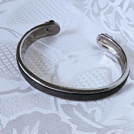 Black Leather and Stainless Steel One Size fits All Bangle