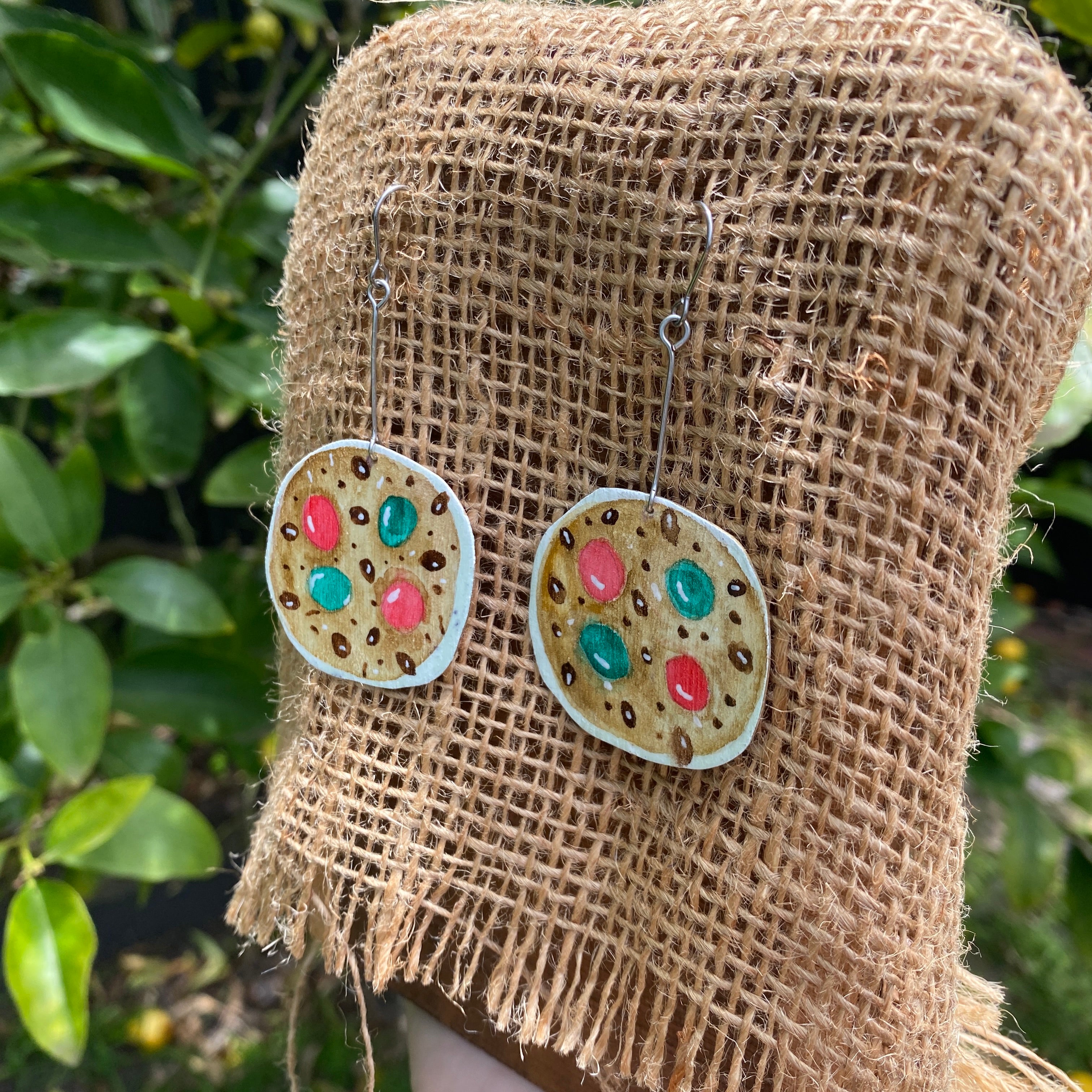 Christmas Cookie Earrings – Hand-painted Brass Jewellery