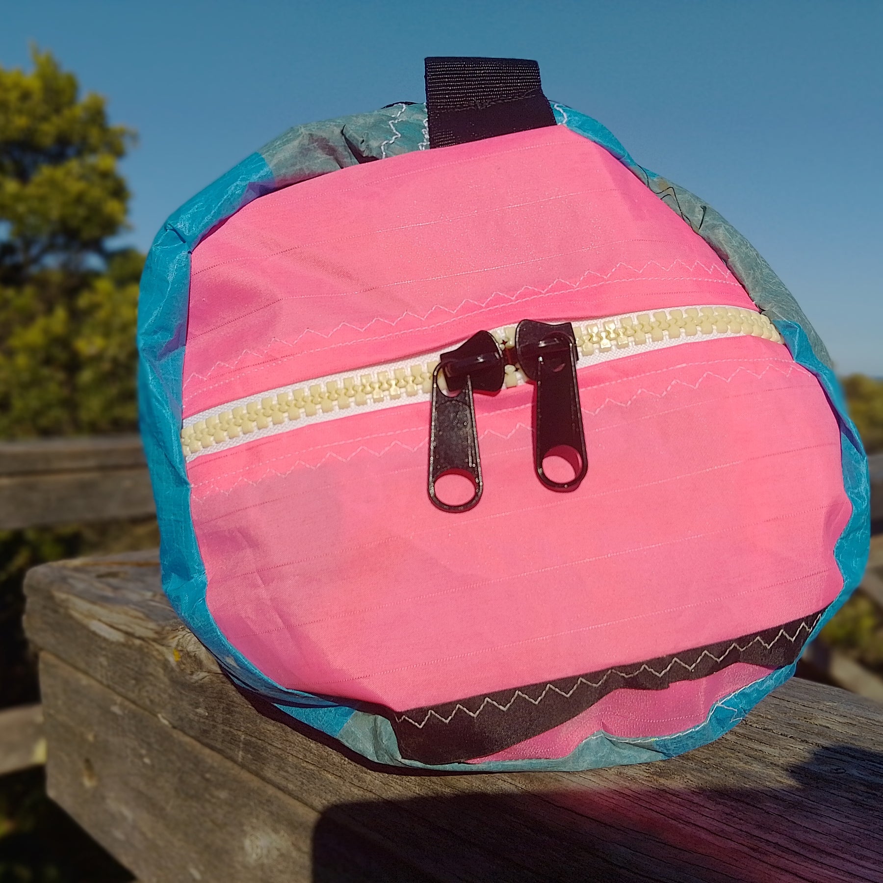Upcycled Kite Duffle | Blue & Pink with End Zip Pocket