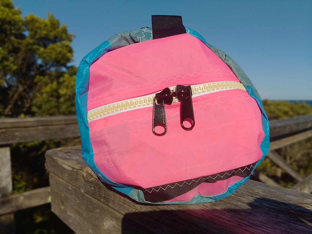 Upcycled Kite Duffle | Blue & Pink with End Zip Pocket