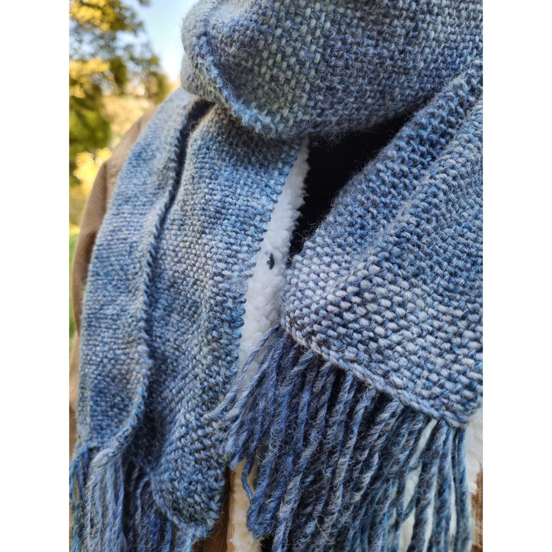 Blue acrylic handwoven scarf