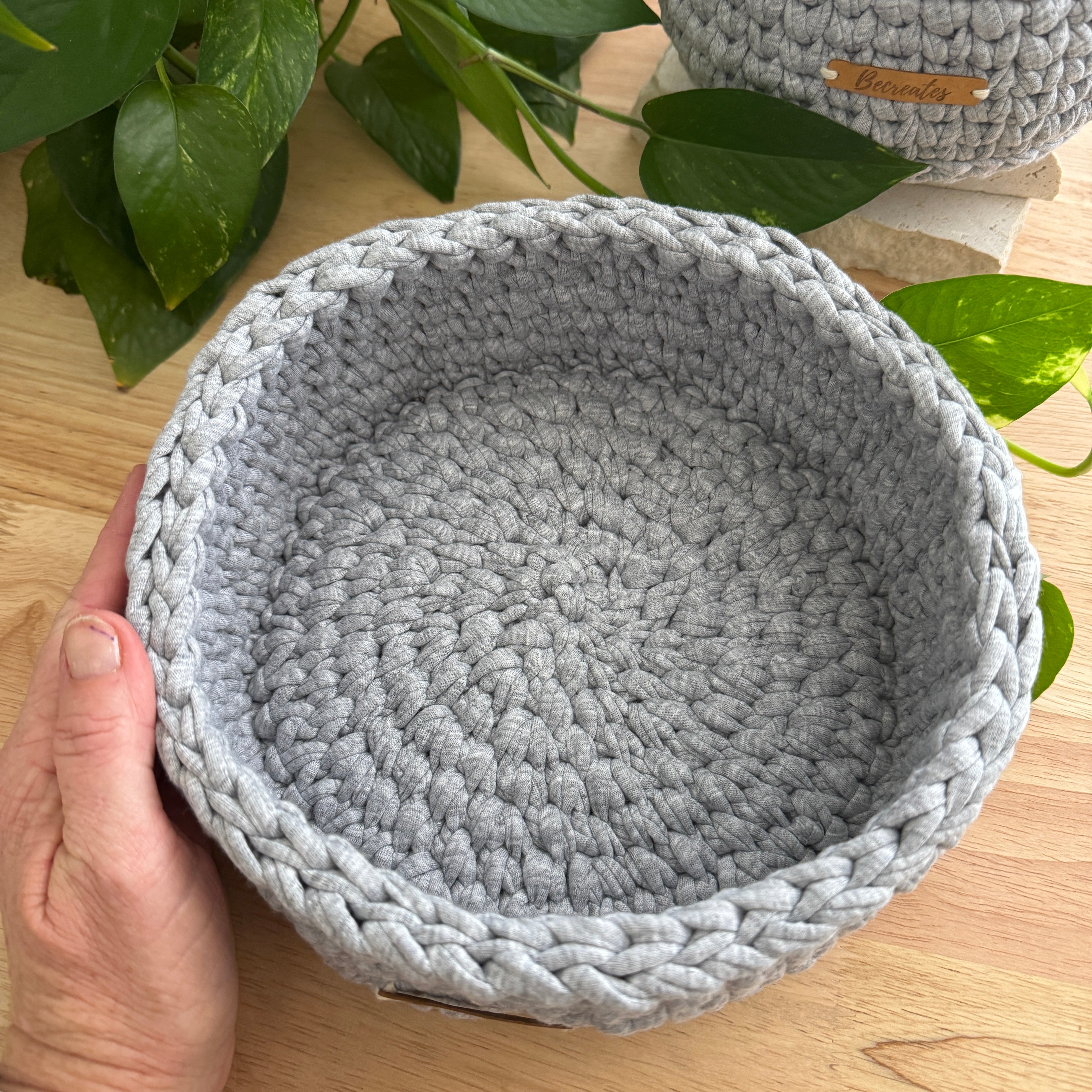 Handmade Basket Set | Grey Marle | Recycled Tshirt yarn | Large and Small