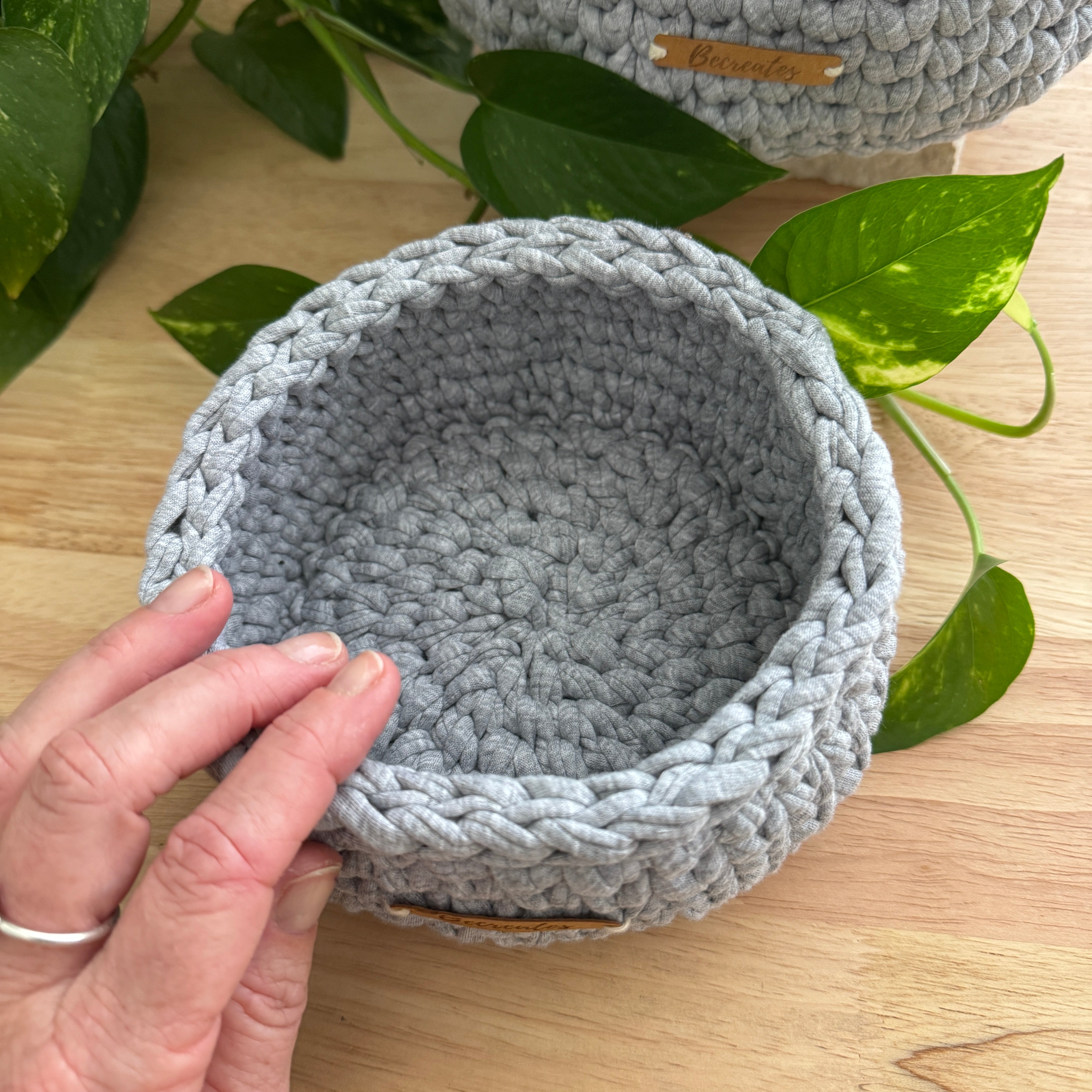 Handmade Basket Set | Grey Marle | Recycled Tshirt yarn | Large and Small