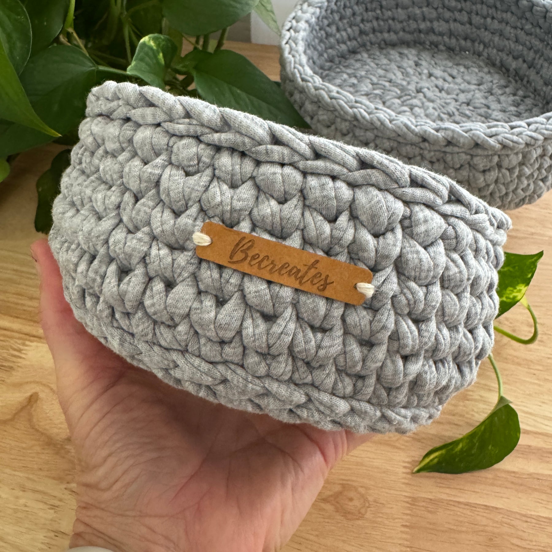 Handmade Basket Set | Grey Marle | Recycled Tshirt yarn | Large and Small