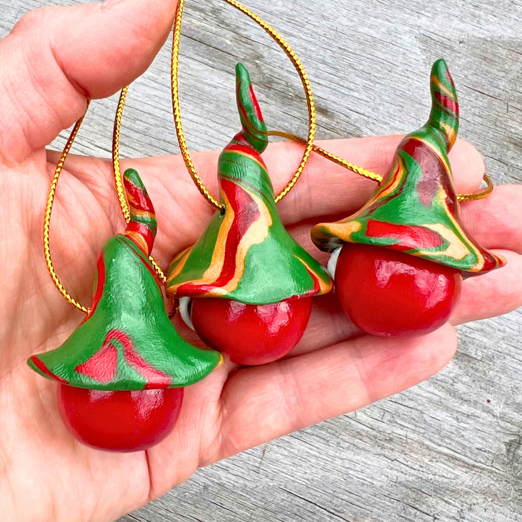 Whimsical Gnome Christmas bauble trio - Red