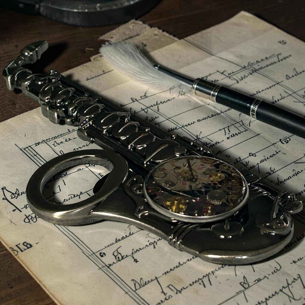 Steampunk watch parts bottle opener (Saxophone)