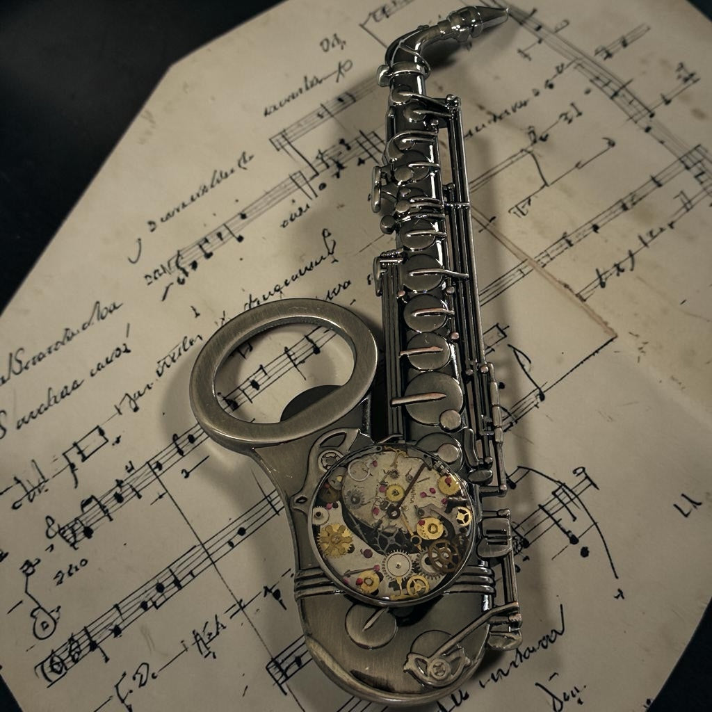 Steampunk watch parts bottle opener (Saxophone)