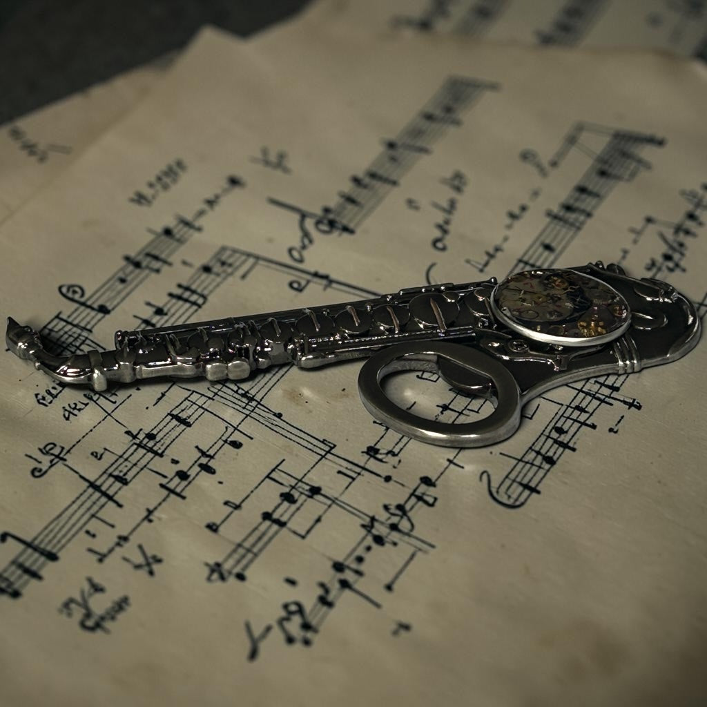 Steampunk watch parts bottle opener (Saxophone)