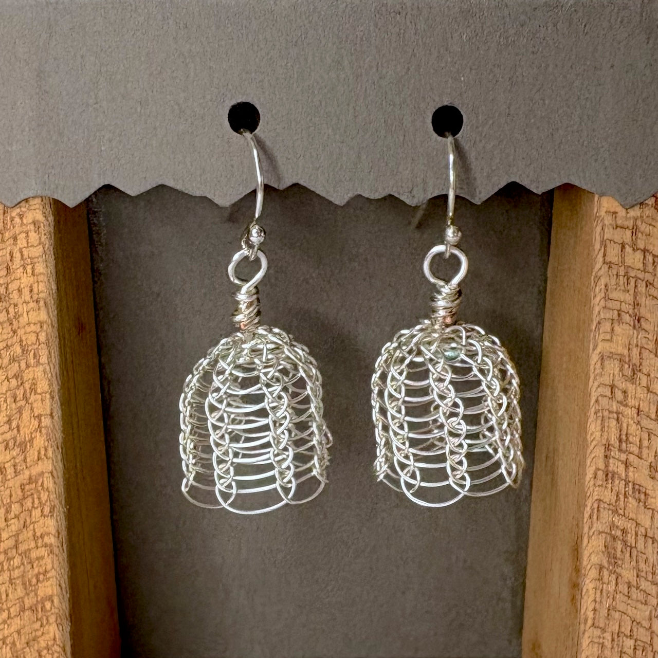 Knitted wire bell earrings