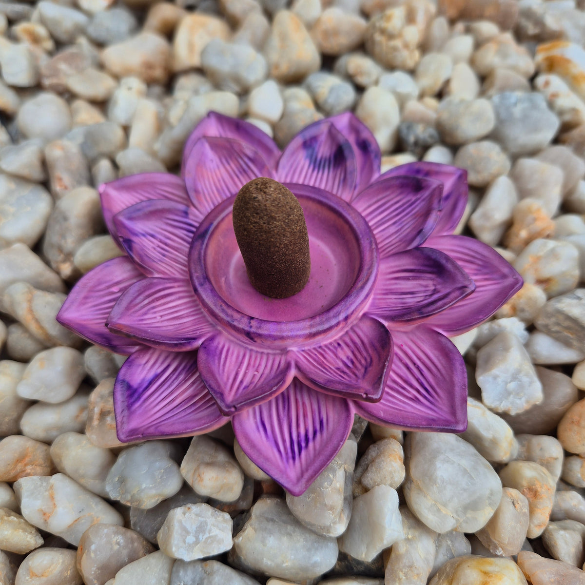 Purple eco-concrete lotus incense cone holder