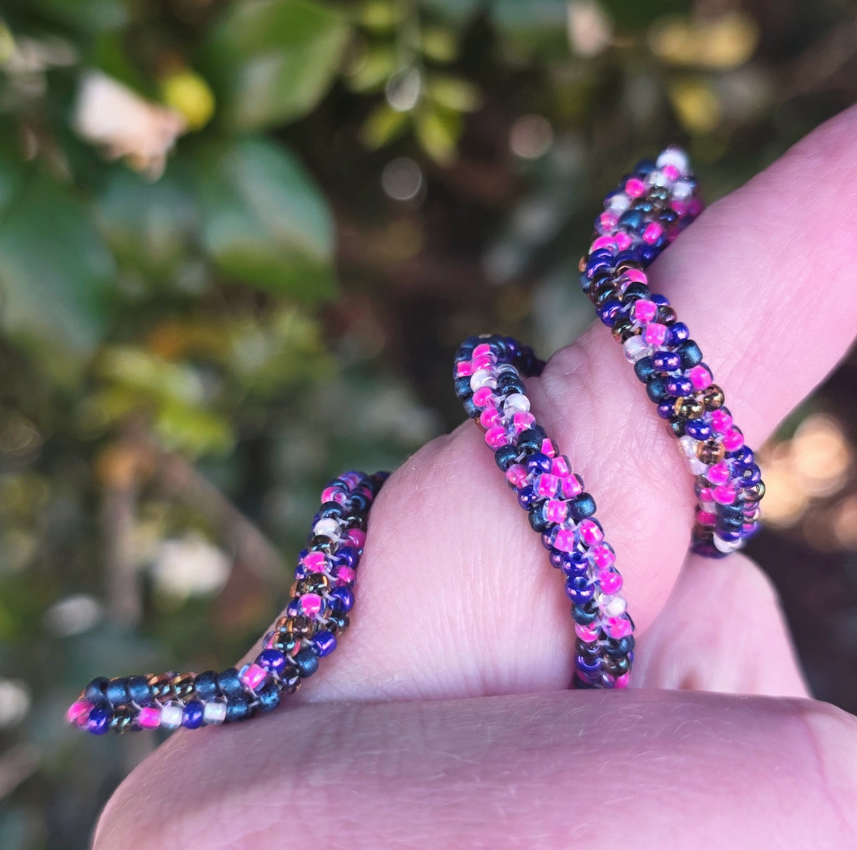 Flexible Beaded Snake Ring - Purple Rain