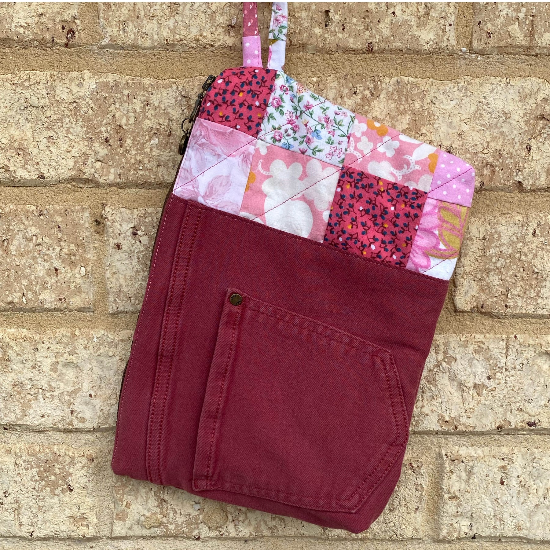 Dusty Denim Pouch Cosmetic Everyday Bag Upcycled Vintage Fabrics & Denim