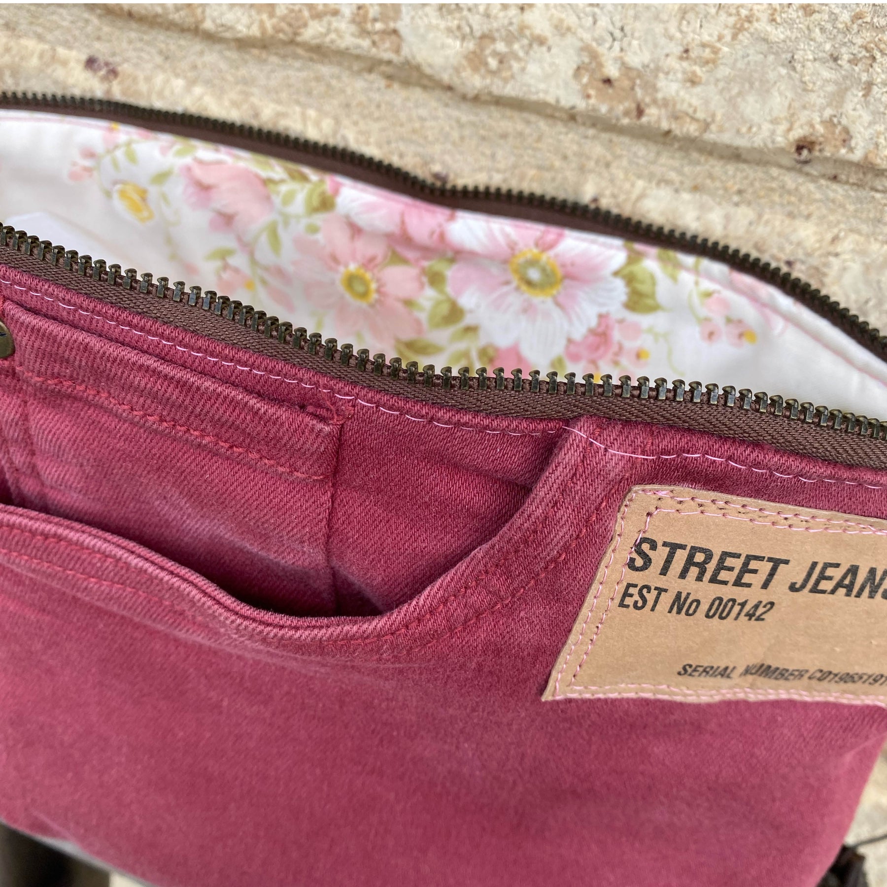 Dusty Denim Pouch Cosmetic Everyday Bag Upcycled Vintage Fabrics & Denim