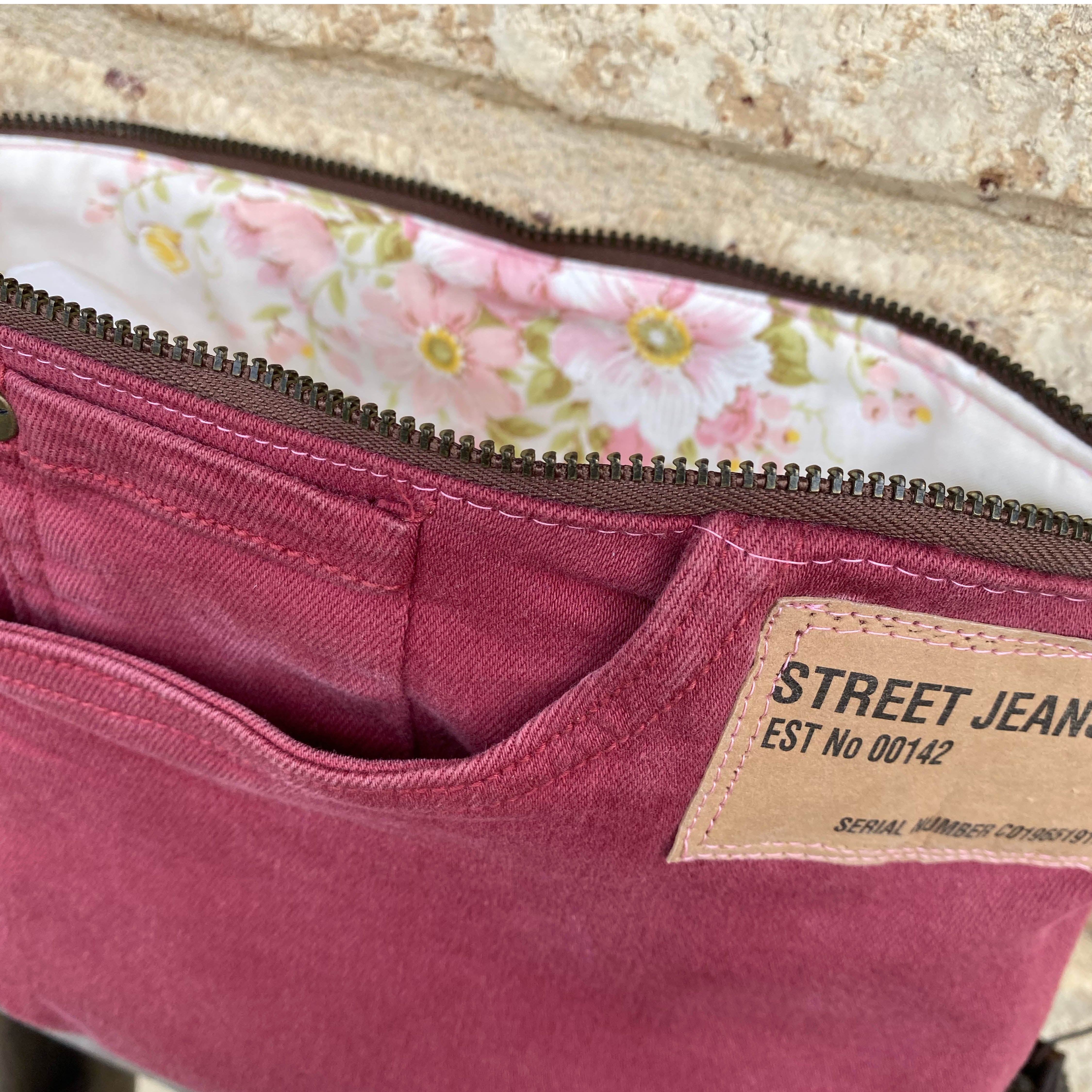 Dusty Denim Pouch Cosmetic Everyday Bag Upcycled Vintage Fabrics & Denim