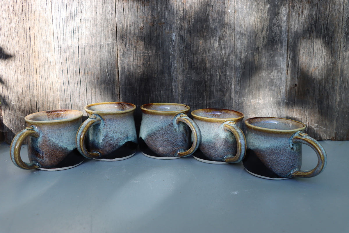 Hand Thrown Stoneware Coffee Mugs: Teadust Iron & Chun Glaze