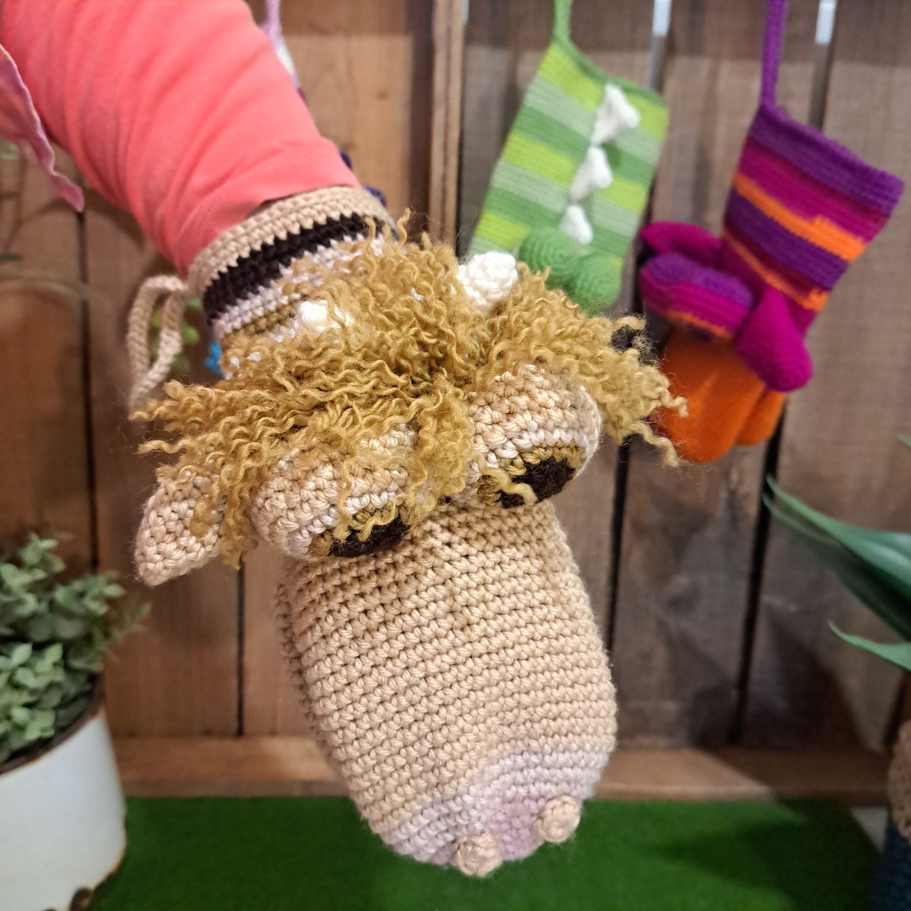 Crochet hand puppet/ toy/ highland cow