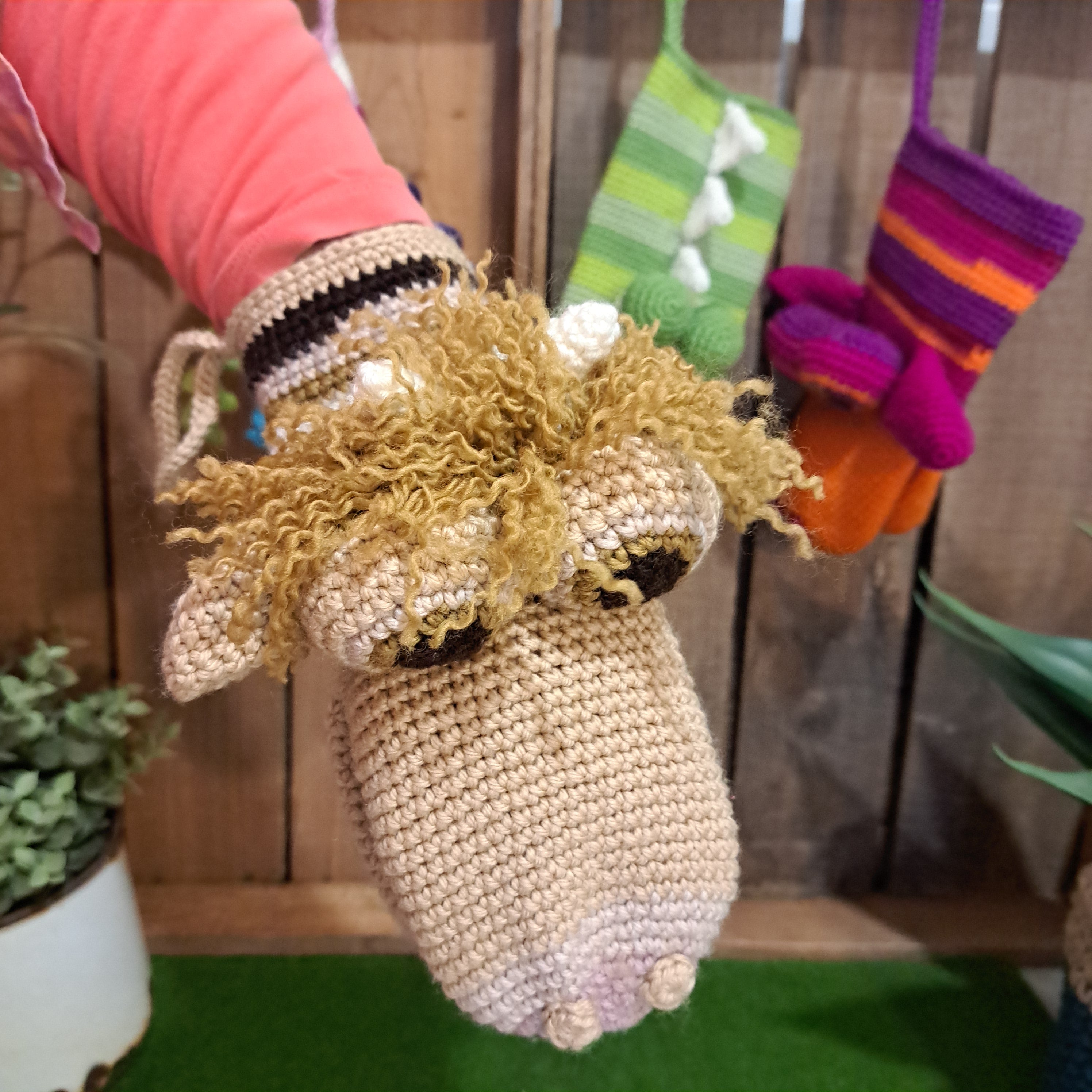 Crochet hand puppet/ toy/ highland cow