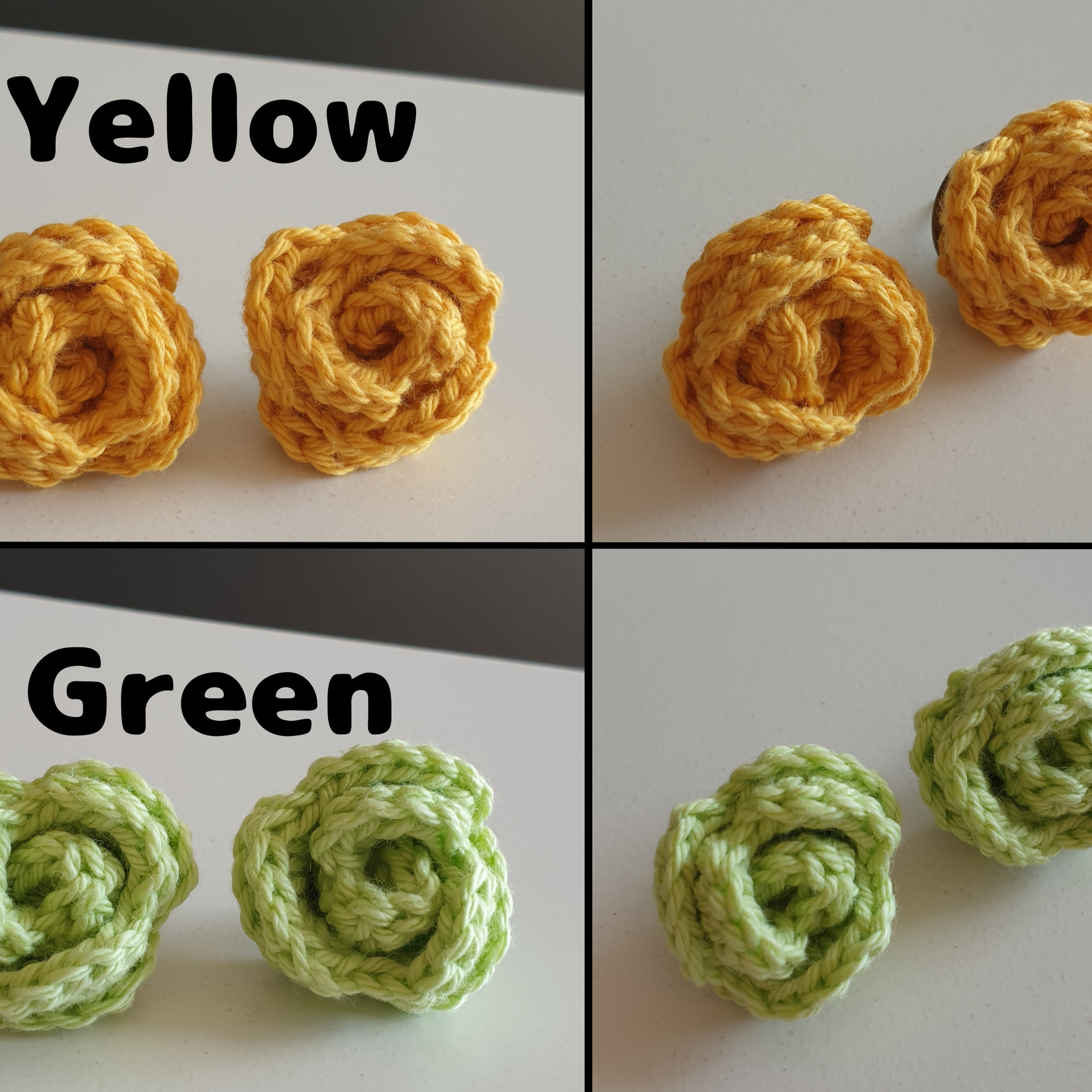 Small Hand Knitted Small Crochet Rose Flower Stud earrings : Red Pink Purple Brown Yellow Green