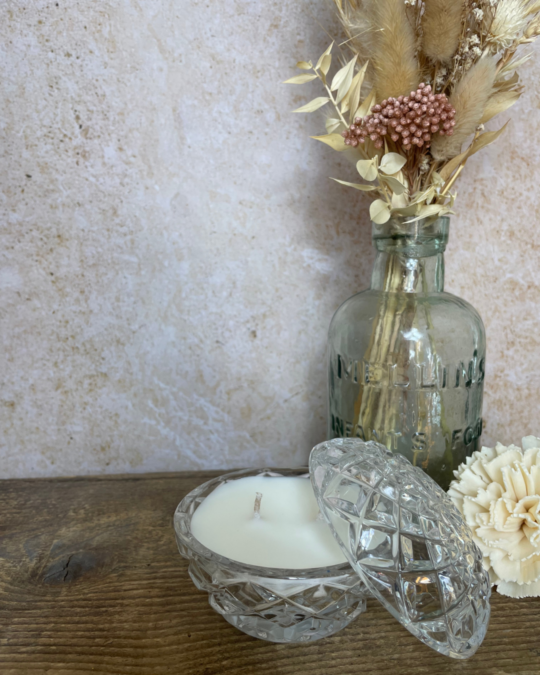 Unscented I Natural Soy Candle in a Vintage Sweets Dish with Lid