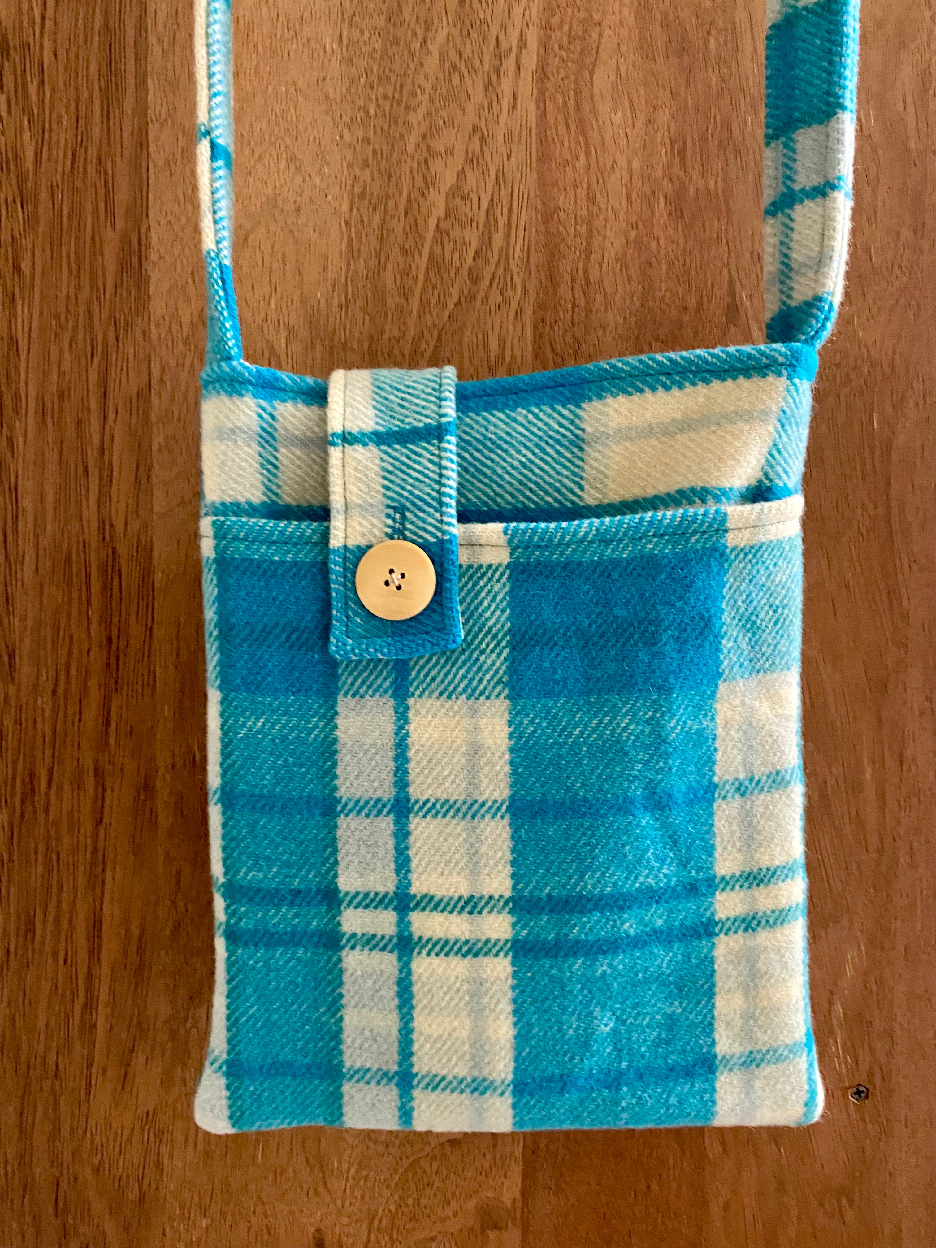 Upcycled Woollen Blanket - Cross Body Bag - Blue