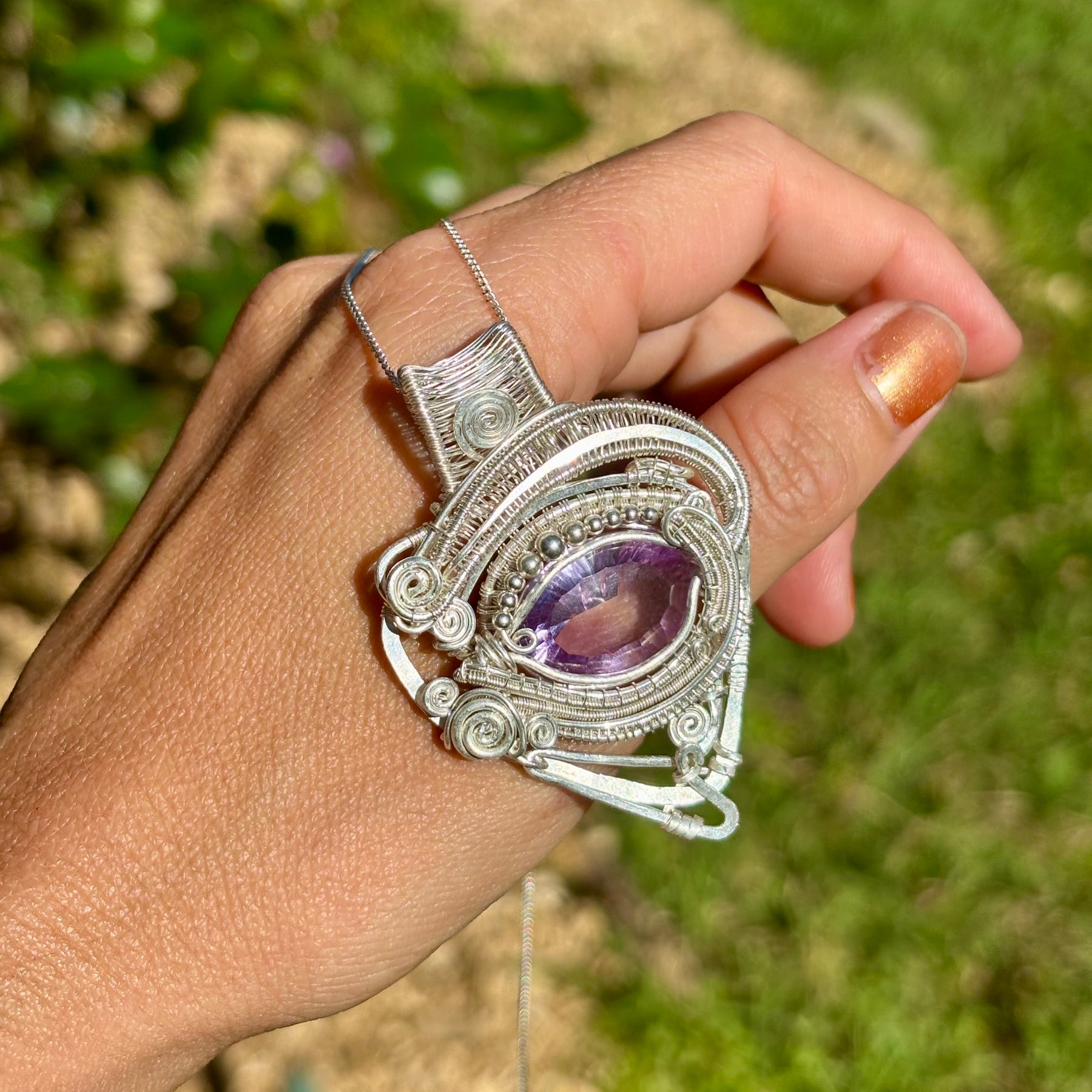 Silver Amethyst Horus eye protective Crystal pendant