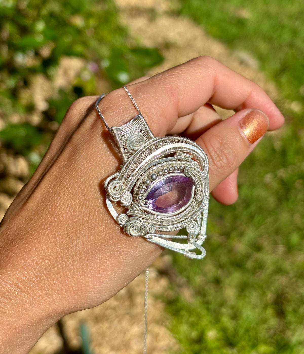 Silver Amethyst Horus eye protective Crystal pendant