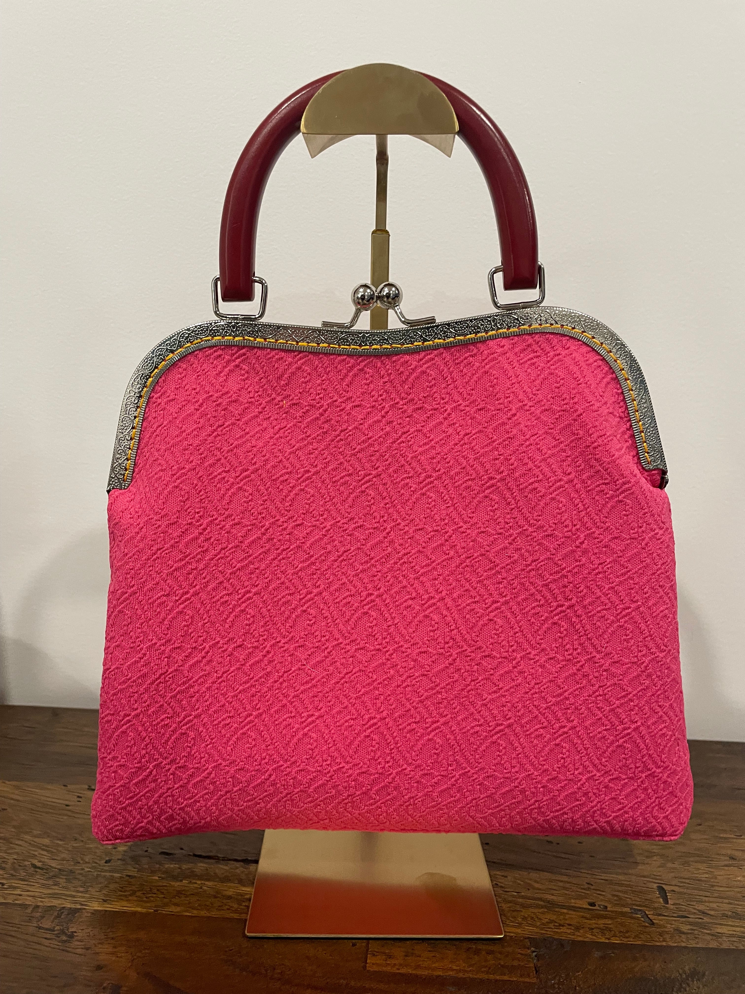Pink Crimplene 1960s Mod Handbag