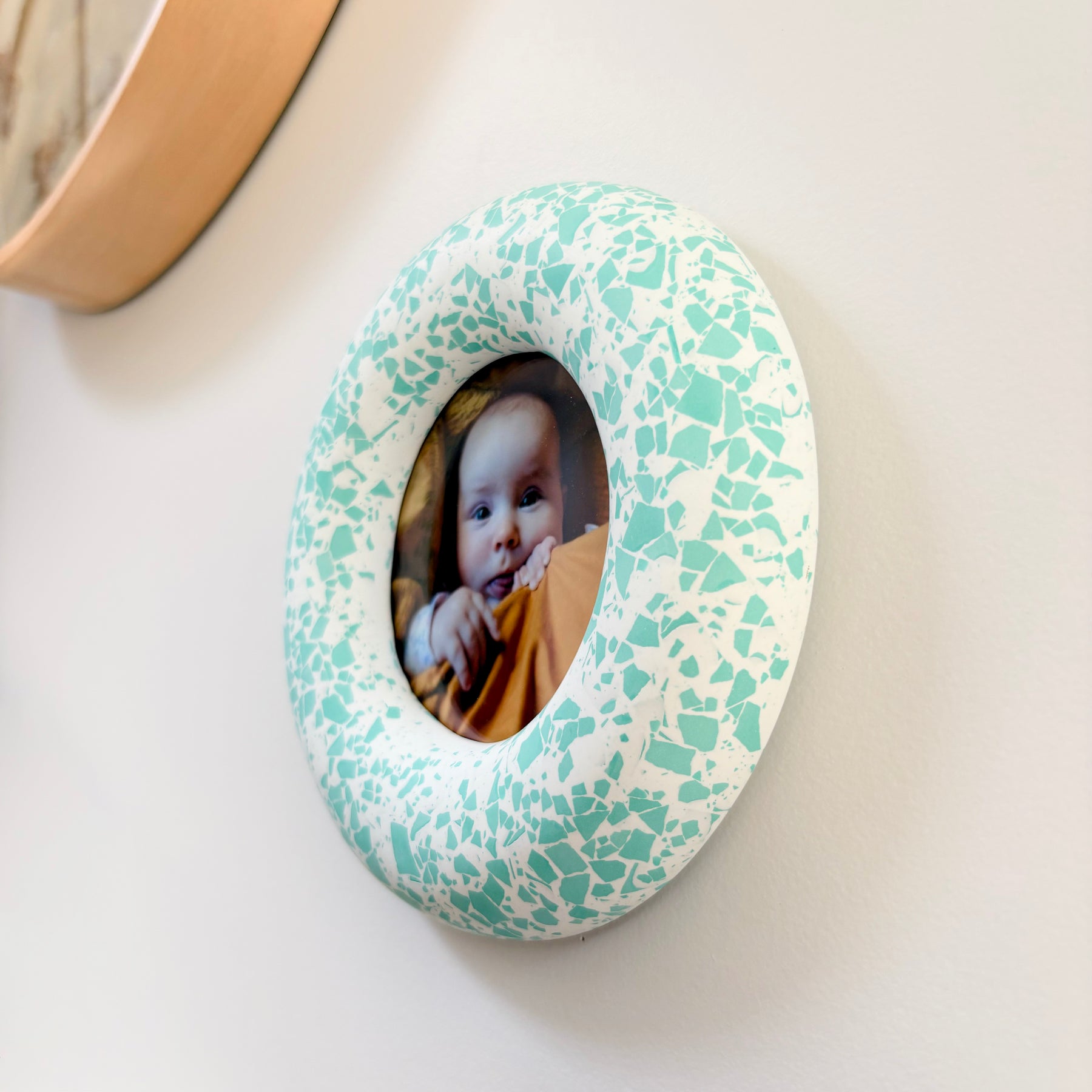 Photo frame Teal green terrazzo pattern wall hanging