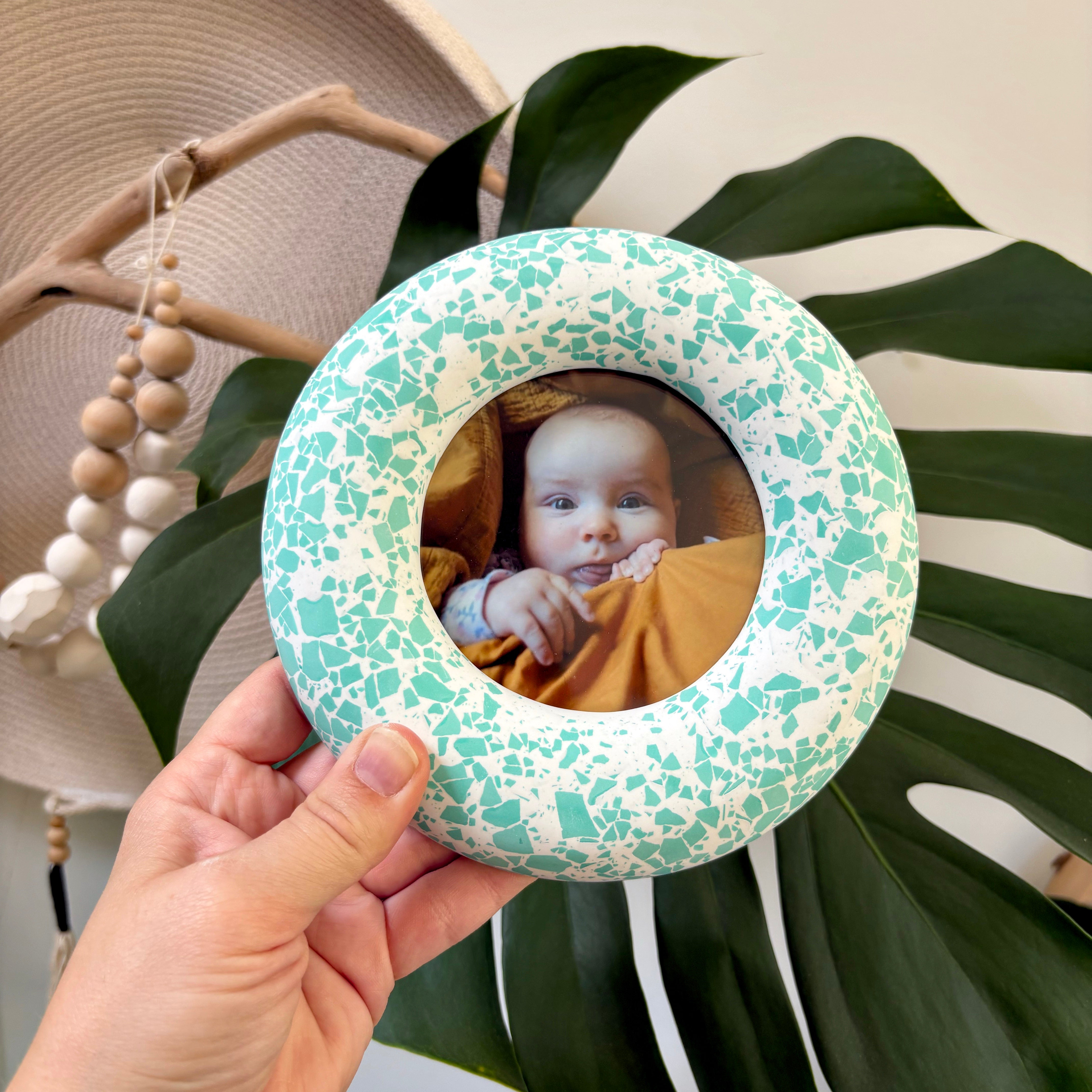 Photo frame Teal green terrazzo pattern wall hanging