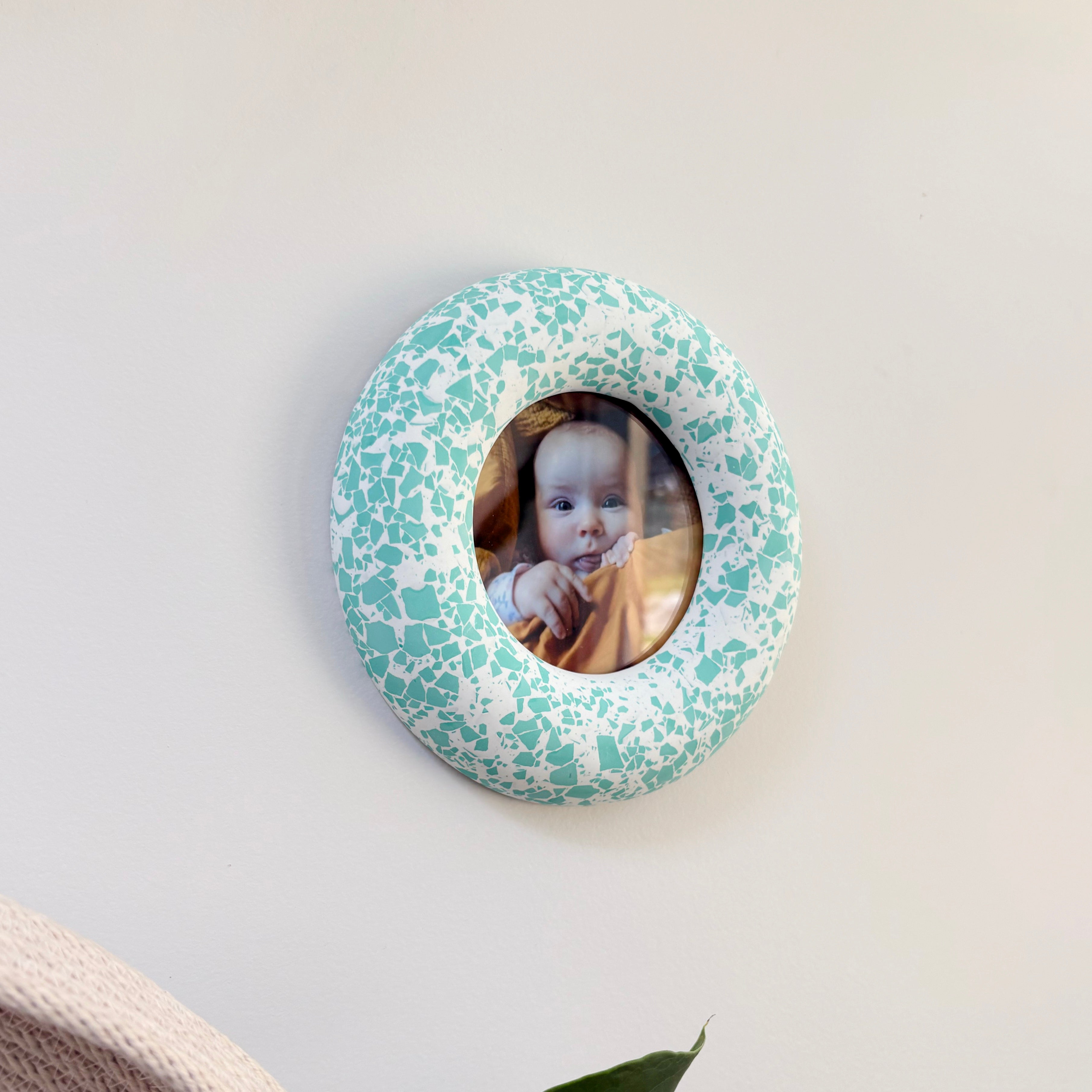 Photo frame Teal green terrazzo pattern wall hanging