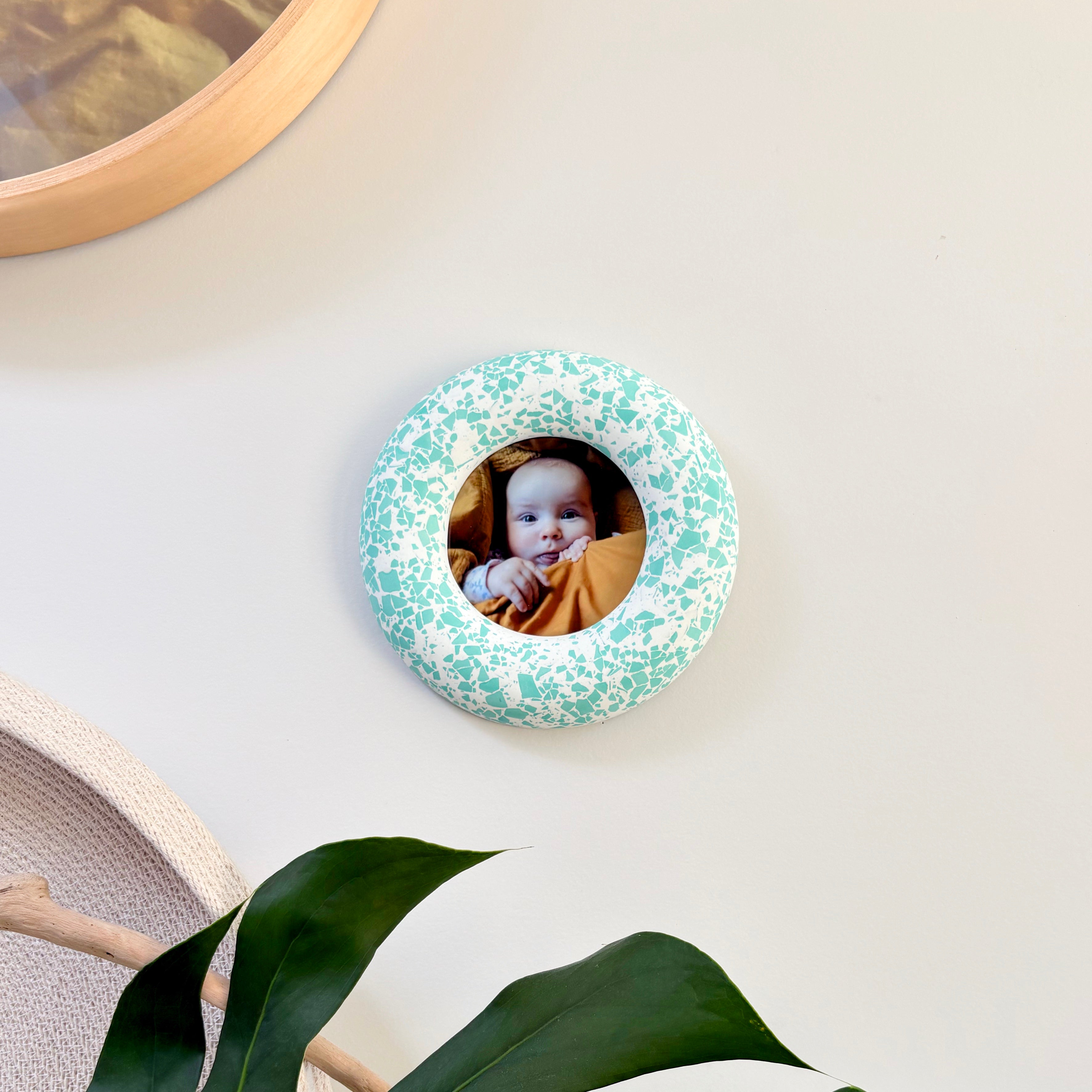 Photo frame Teal green terrazzo pattern wall hanging