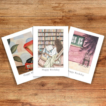 Watercolour Art Greeting Cards Set of 3 – Handmade Birthday & Blank Cards – Choose Your Own