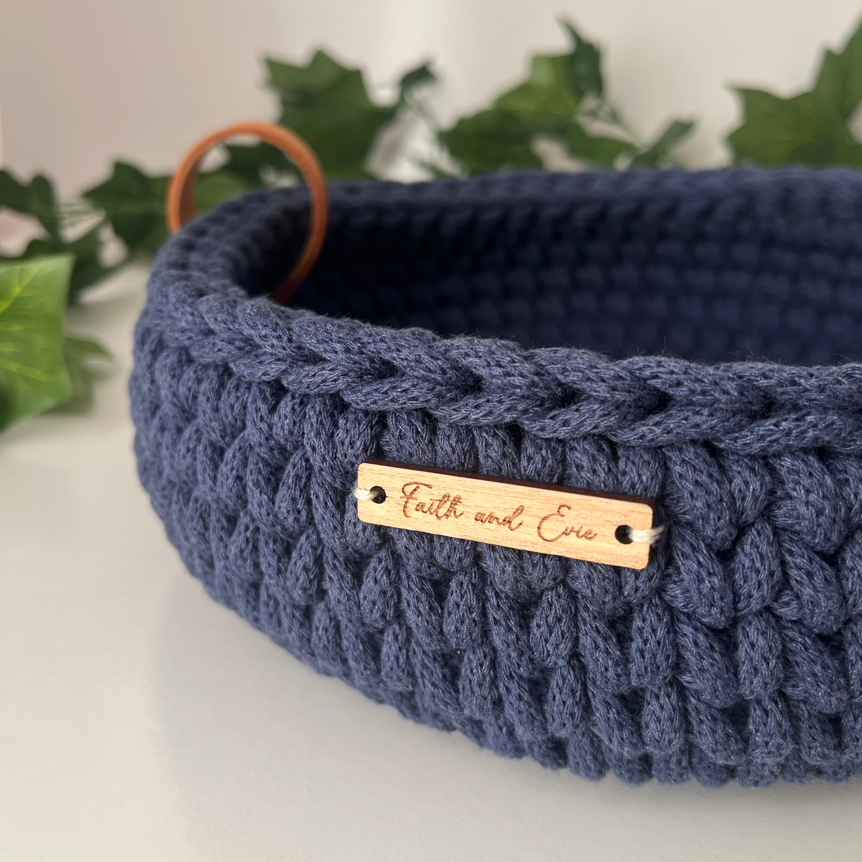 Crochet basket with handles - colour Denim