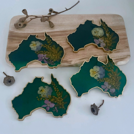 Set of 4 Botanical Australia Resin Art Drink Coasters