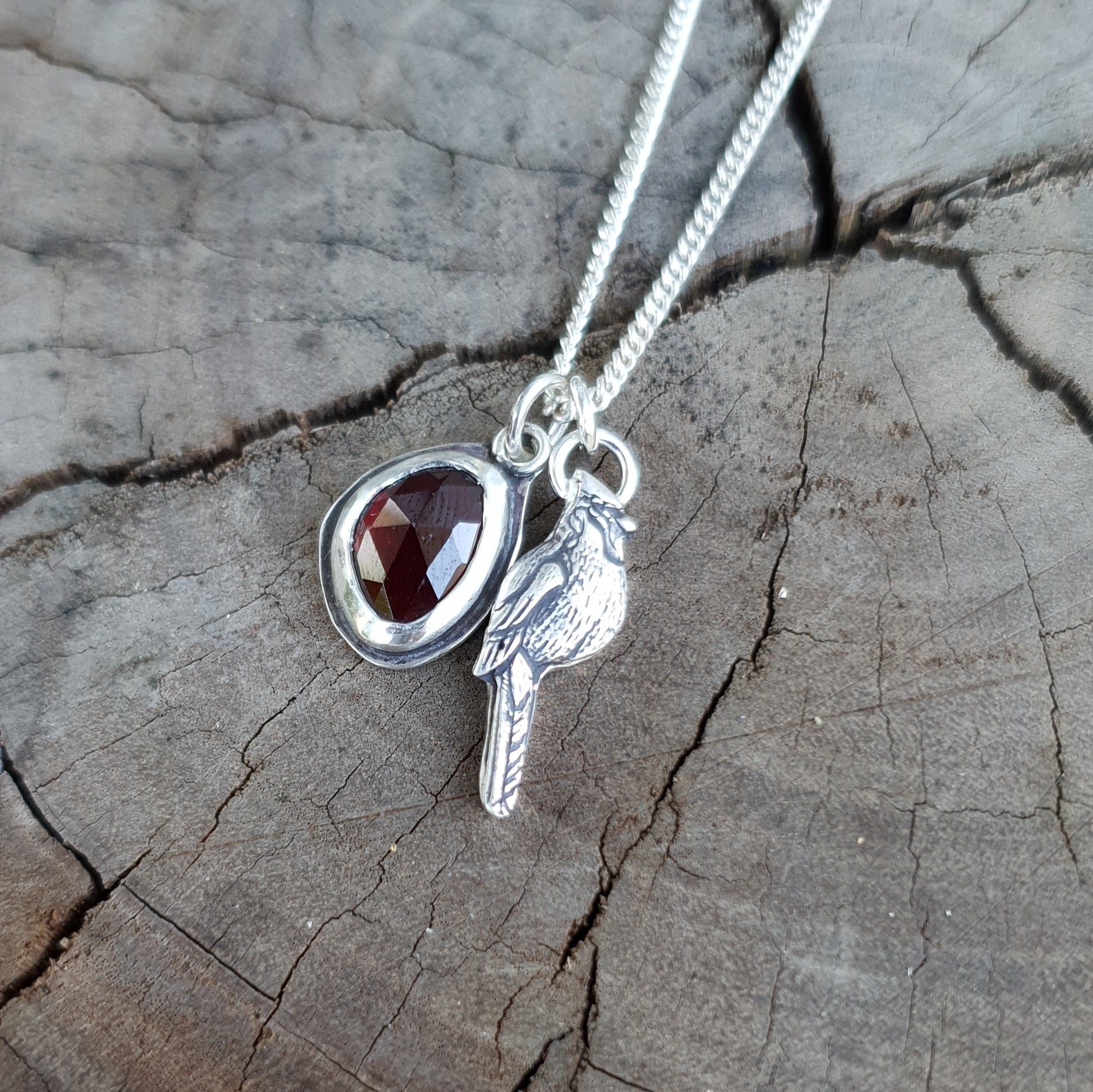 Garnet and cardinal twin pendants