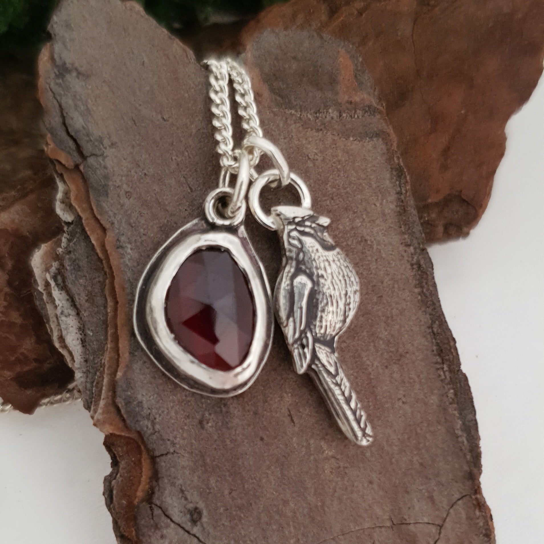 Garnet and cardinal twin pendants