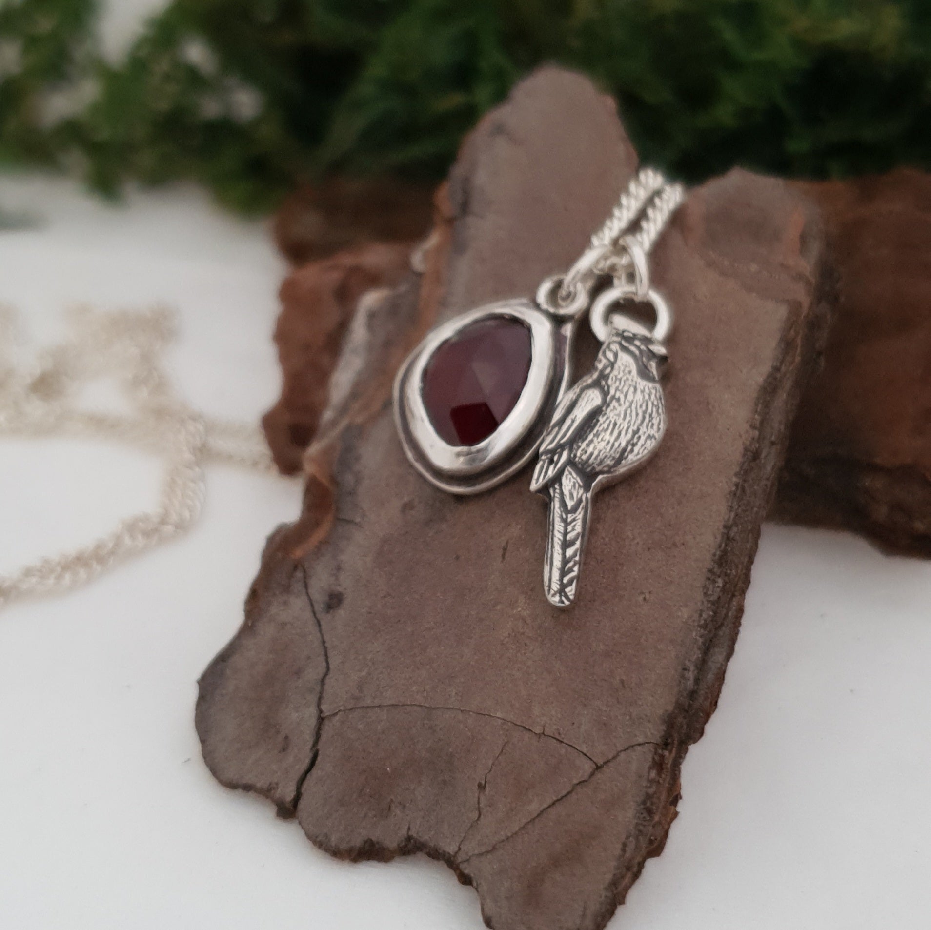 Garnet and cardinal twin pendants
