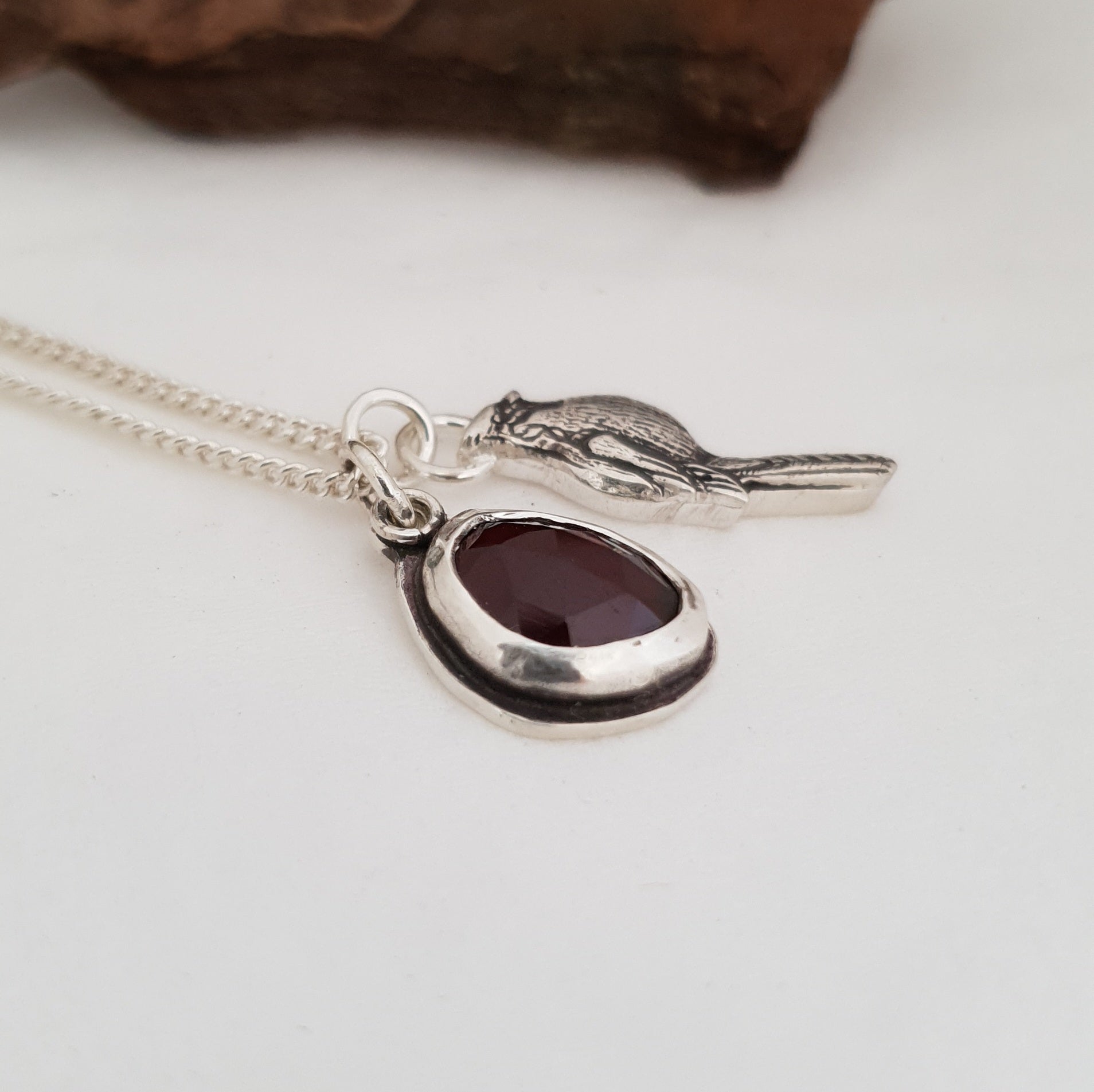 Garnet and cardinal twin pendants