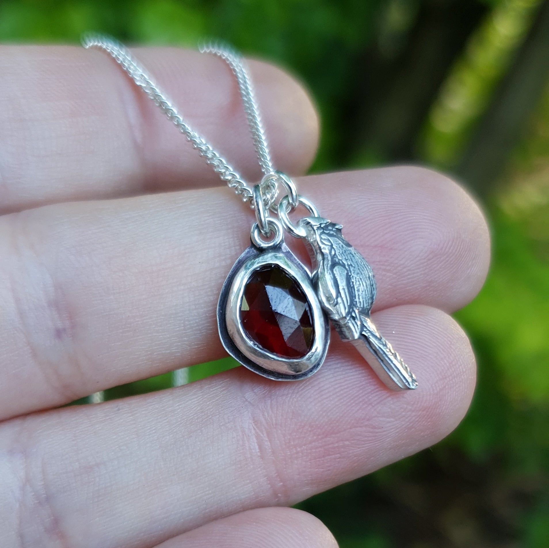 Garnet and cardinal twin pendants