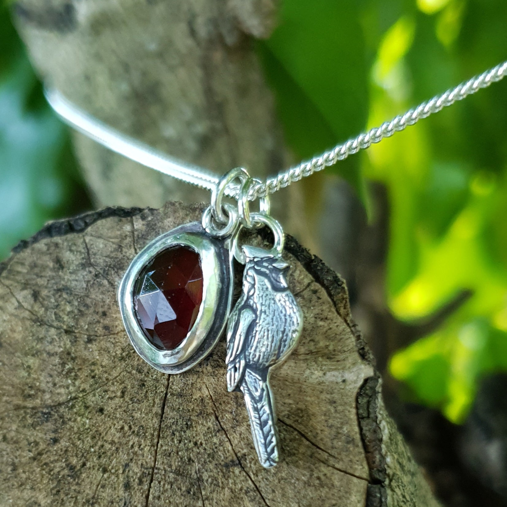 Garnet and cardinal twin pendants