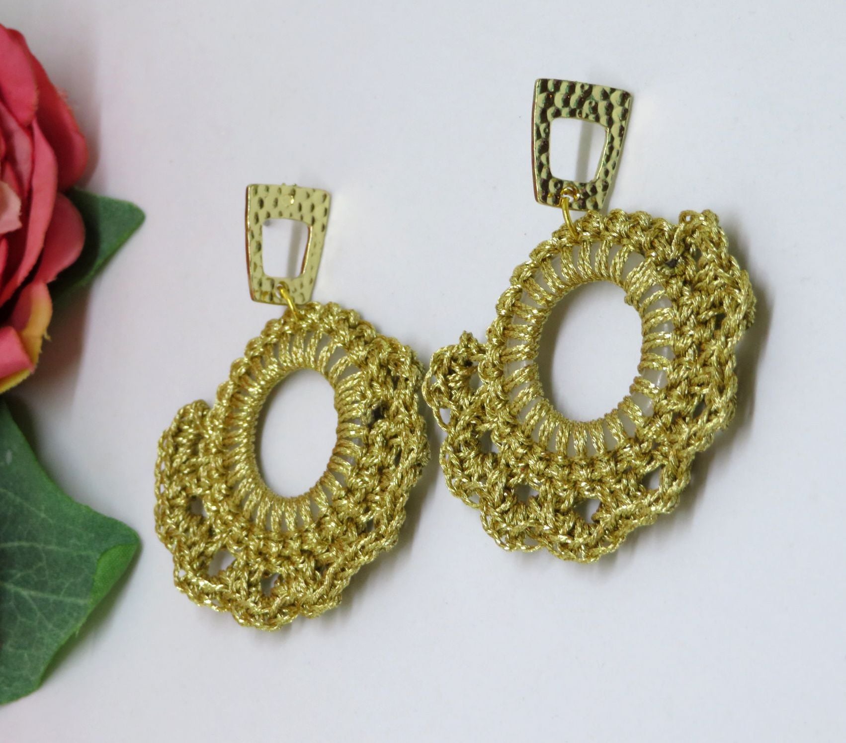 Light Gold Shinny Crochet Boho Thread Earrings