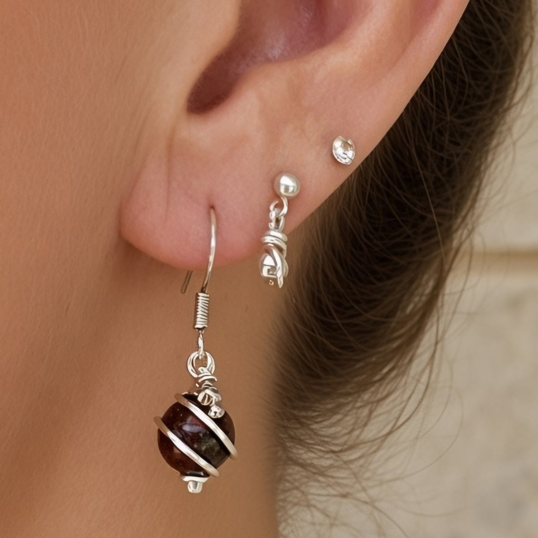 Bloodstone & Thai Silver Wirework Earrings