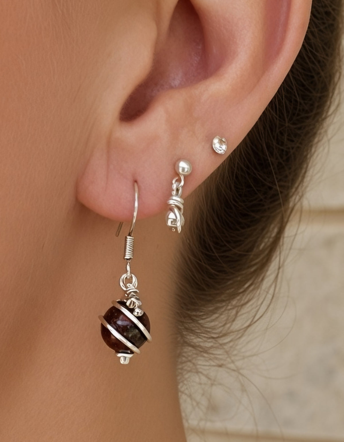 Bloodstone & Thai Silver Wirework Earrings